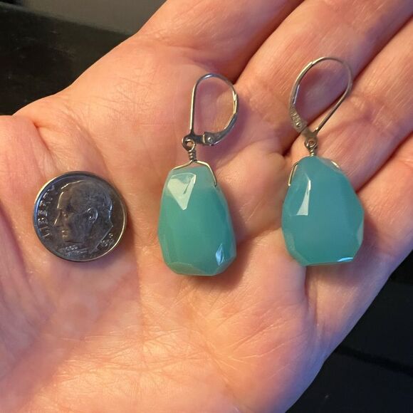 Aqua Faceted Stone Earrings - Picture 6 of 6